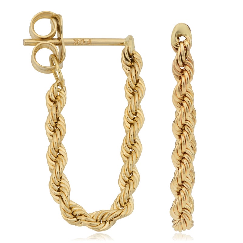 Kooljewelry 14k Yellow Gold Rope Chain Earrings - Image 1